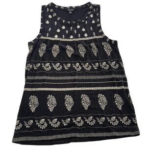 Lucky Brand Shirt Womens XS Sleeveless Linen Blend Boho Floral Embroidered Tank
